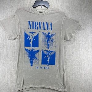 NIRVANA Gray Mineral Washed 'In Utero' Graphic Tee with Blue Print NWOT M